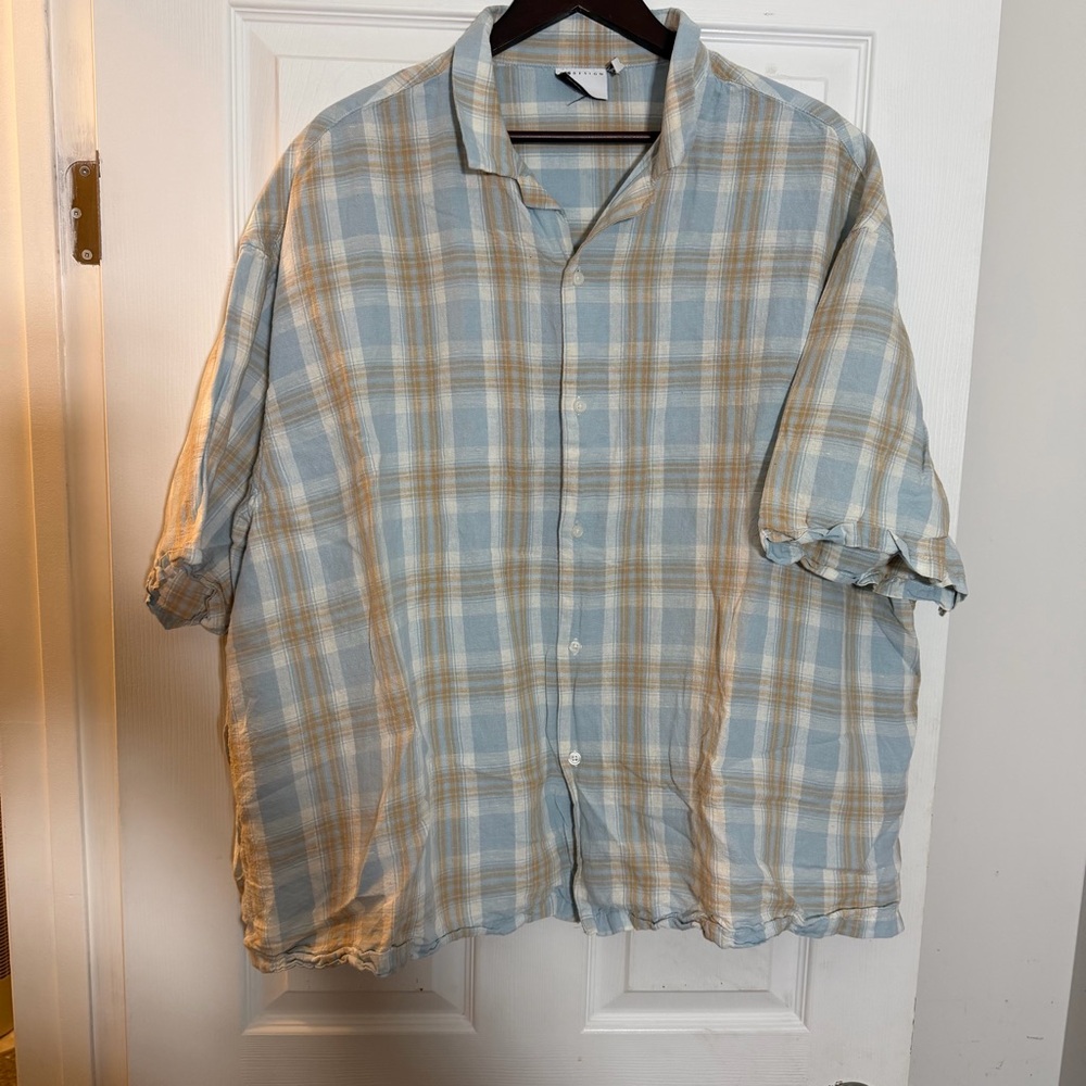ASOS Light Blue and Beige Plaid Shirt